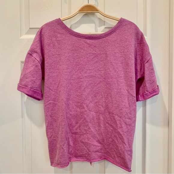 NWOT VS Vibrant Purple Plunge Deep-V Knot Back Short Sleeve Sweatshirt Top - Picture 3 of 5